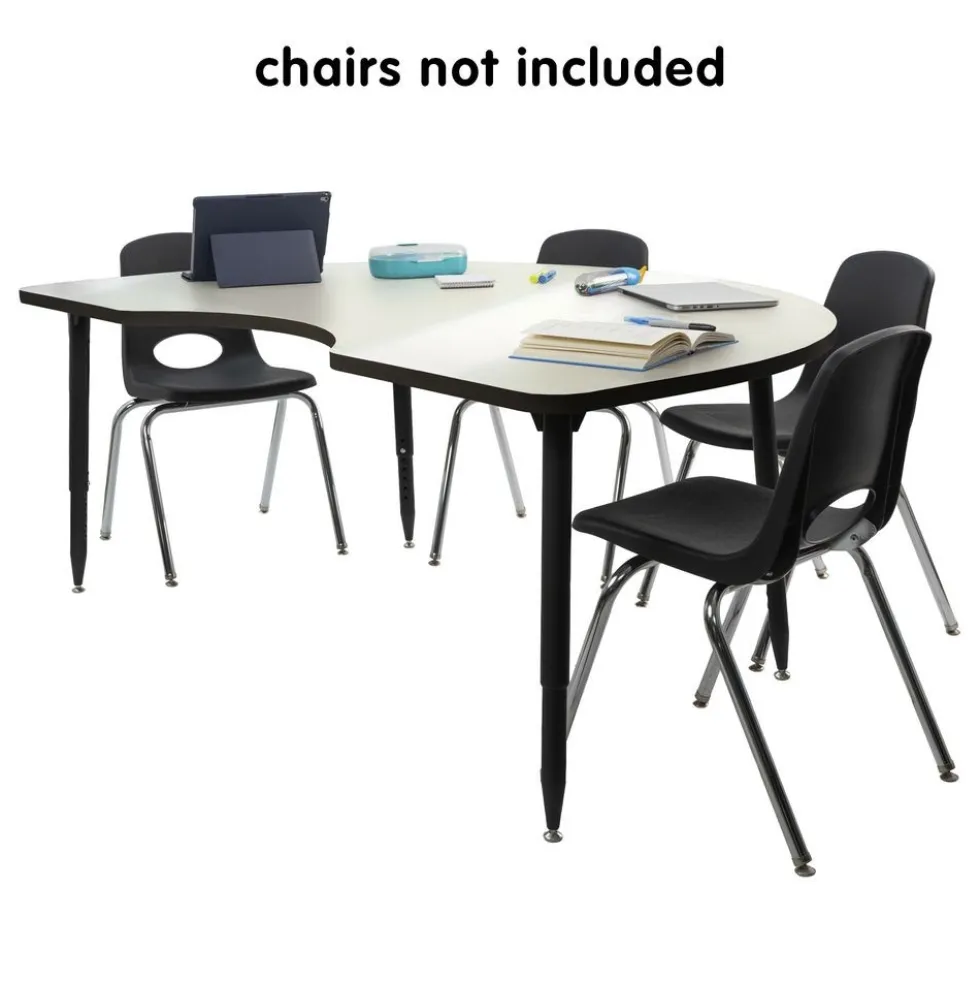 Adapte 48" x 72" Kidney Dry-Erase Activity Table with Adjustable Tapered Legs - Whiteboard/Black