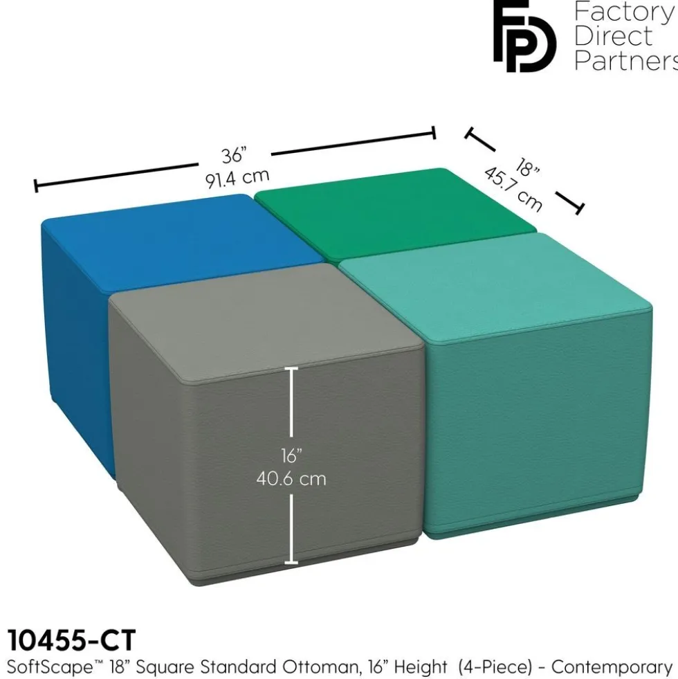 Adult SoftScape 18" Square Ottoman 16" Height, 4-Piece - Contemporary