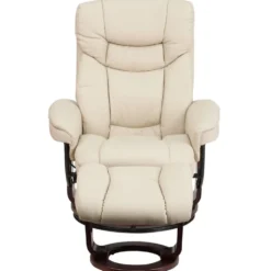 Allie Recliner Chair with Ottoman | Beige LeatherSoft Swivel Recliner Chair with Ottoman Footrest