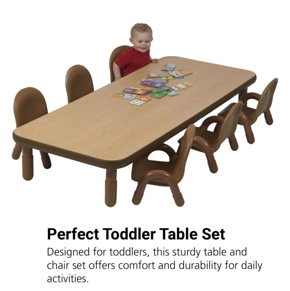 Angeles® BaseLine® Rectangular Toddler Table & Chair Set - 72"L x 30"W x 12"H Table with 6 Chairs, Natural