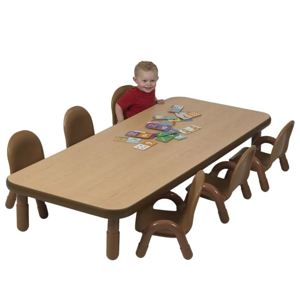 Angeles® BaseLine® Rectangular Toddler Table & Chair Set - 72"L x 30"W x 12"H Table with 6 Chairs, Natural