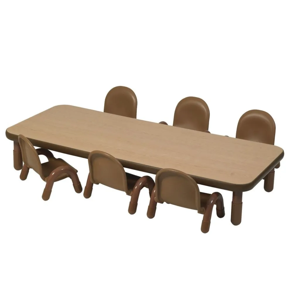 Angeles® BaseLine® Rectangular Toddler Table & Chair Set - 72"L x 30"W x 12"H Table with 6 Chairs, Natural