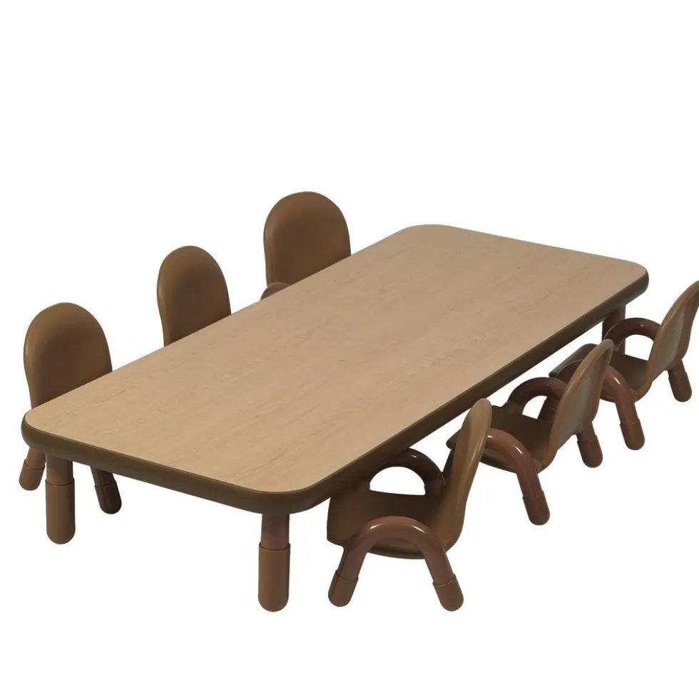 Angeles® BaseLine® Rectangular Toddler Table & Chair Set - 72"L x 30"W x 12"H Table with 6 Chairs, Natural