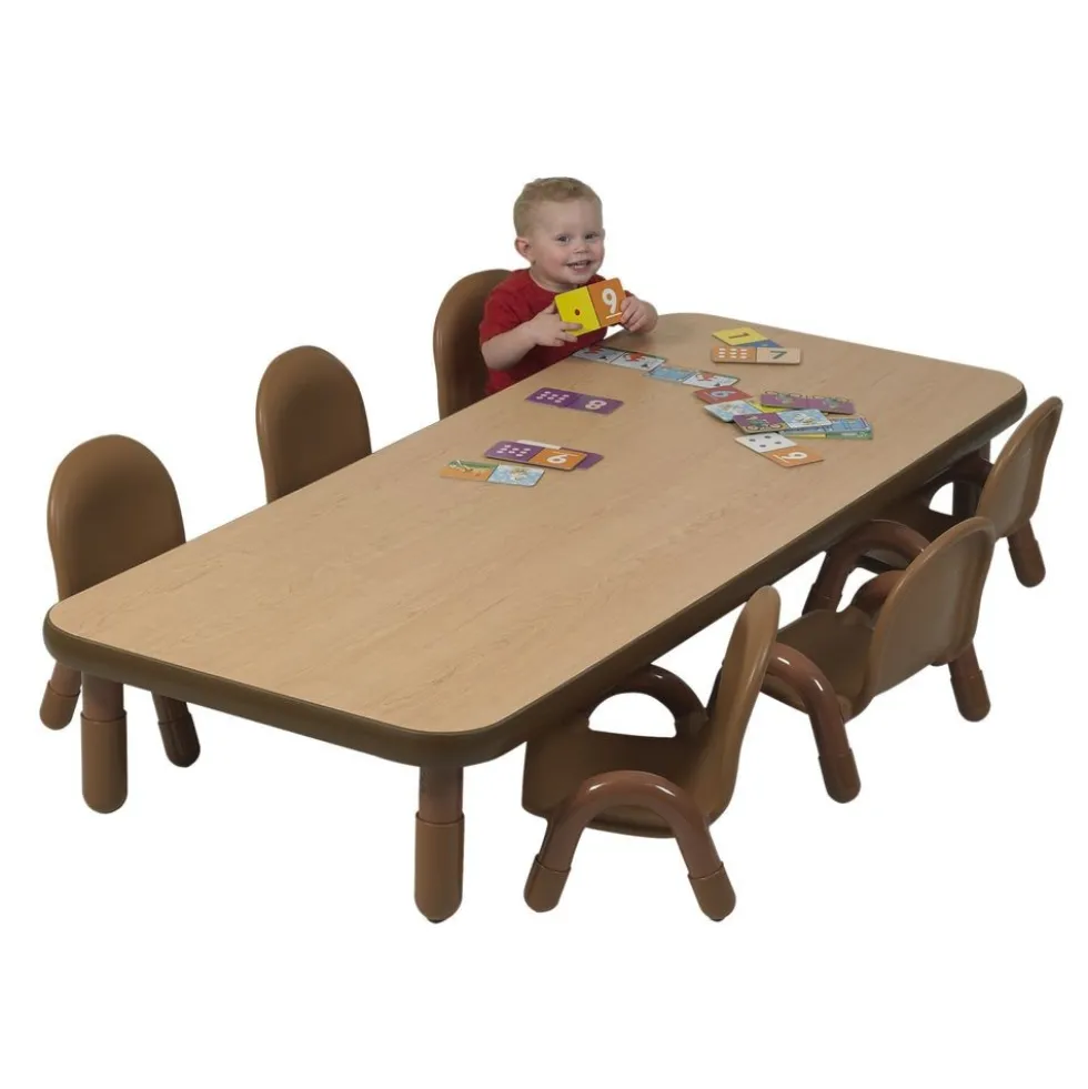 Angeles® BaseLine® Rectangular Toddler Table & Chair Set - 72"L x 30"W x 12"H Table with 6 Chairs, Natural