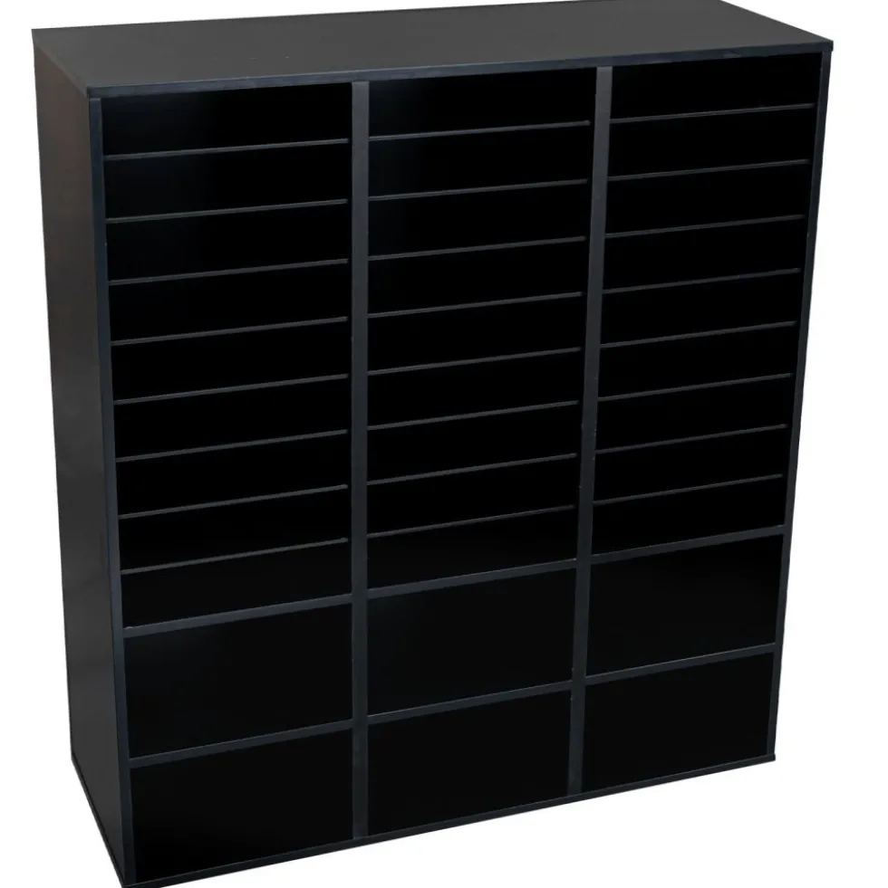 Black 27-Slot Mail And Supplies Center With 6 Cubbies And Baskets 6 Colors