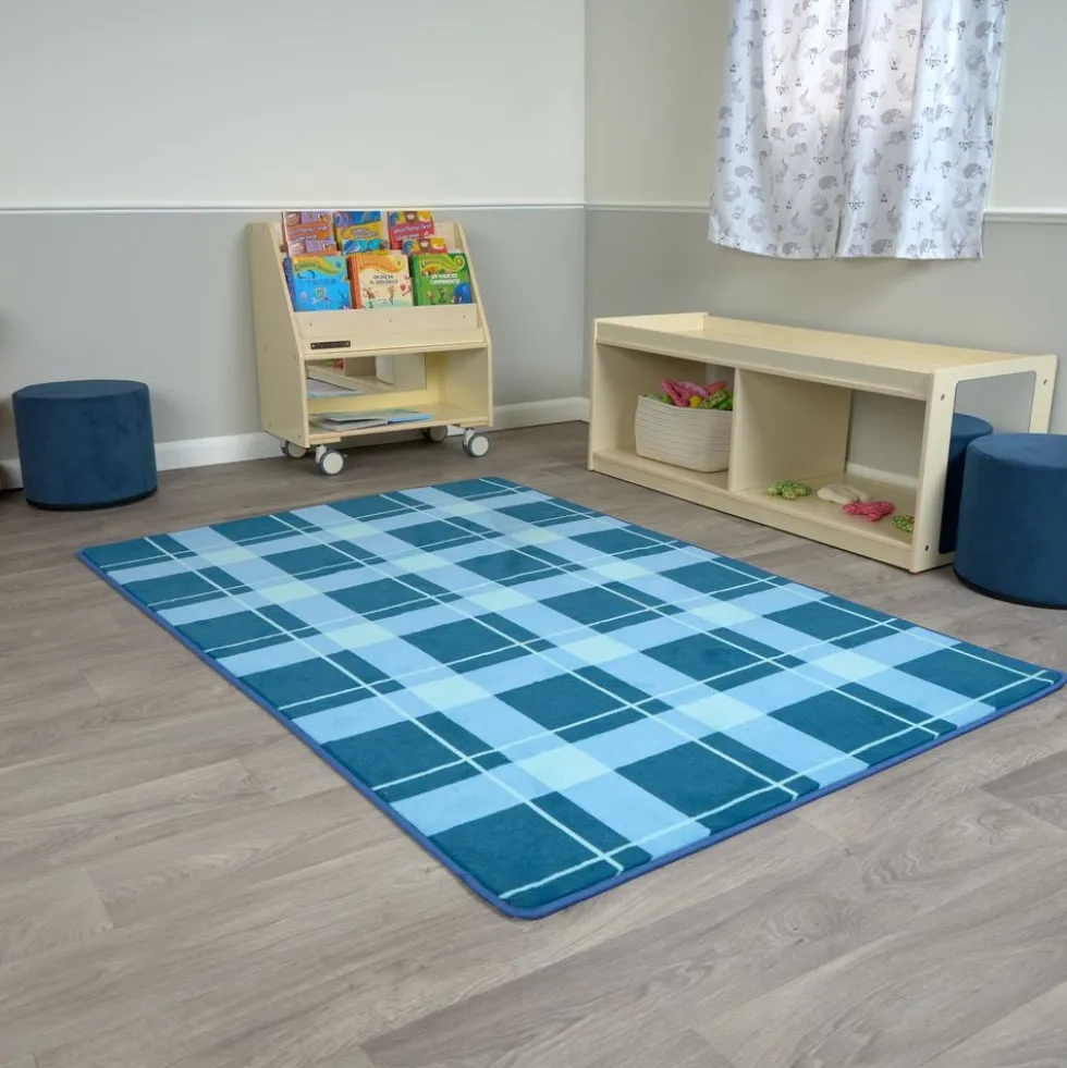 Blue Plaid Border Rug - 4' x 6'