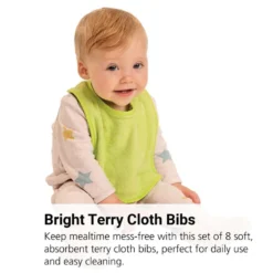 Bright Terry Cloth Bibs - Set of 8