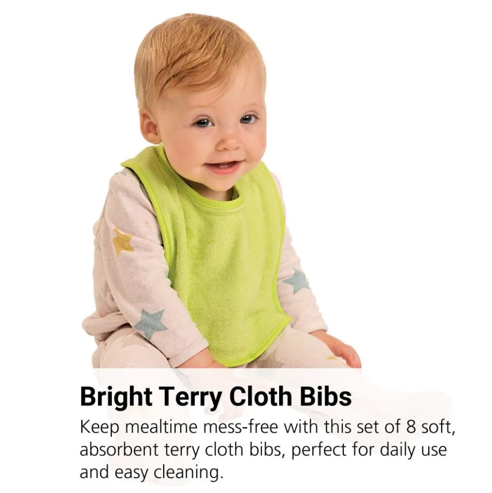 Bright Terry Cloth Bibs - Set of 8