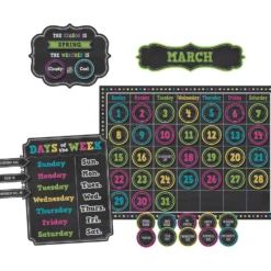 Chalkboard Brights Calendar Bulletin Board Display - 84-piece set