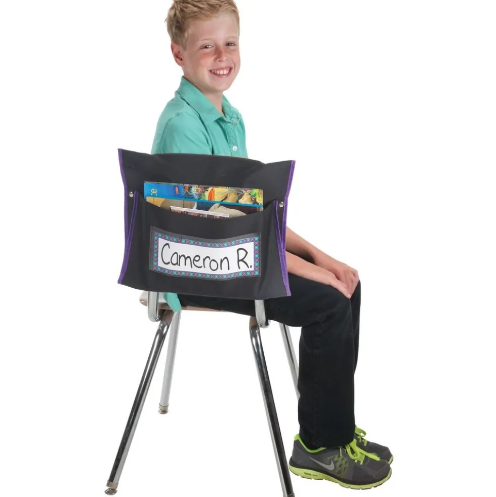 Classic Student Book Collection Chair Pockets - 36 Pack - Black/ Purple