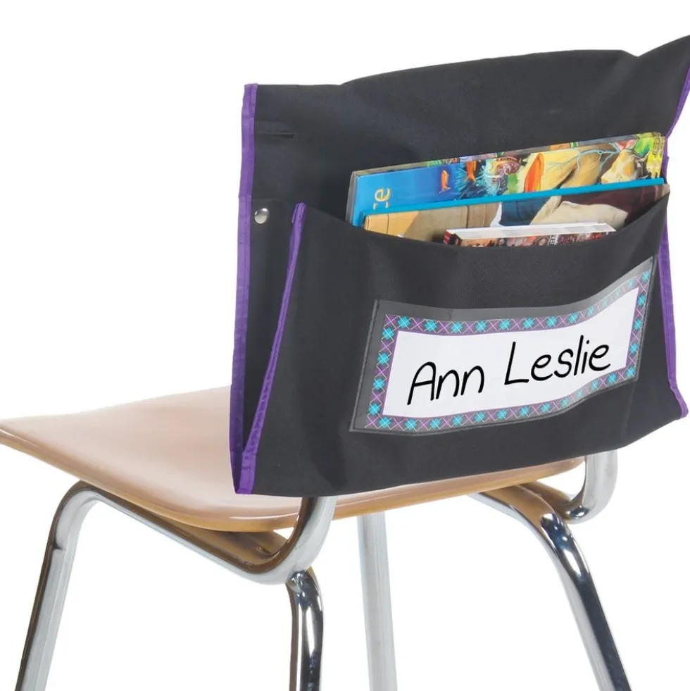 Classic Student Book Collection Chair Pockets - 6 Pack - Black/ Purple