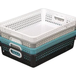 Classroom Paper Baskets with White Handles, Set of 4 - Neutral