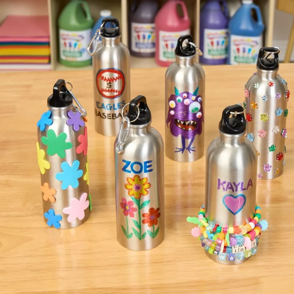 Colorations® Decorate Your Own Stainless Steel Water Bottles - Set of 6