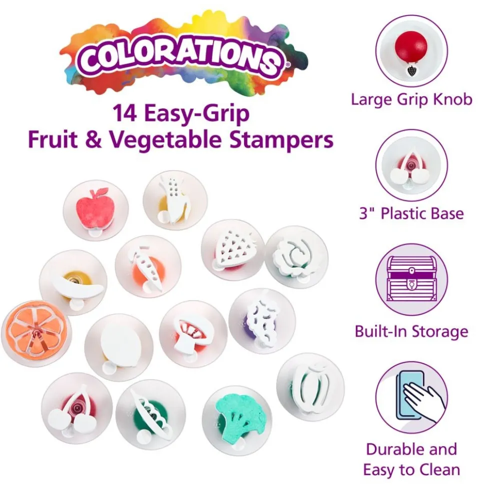 Colorations® Easy-Grip Stampers, Fruit & Vegetable - Set of 14