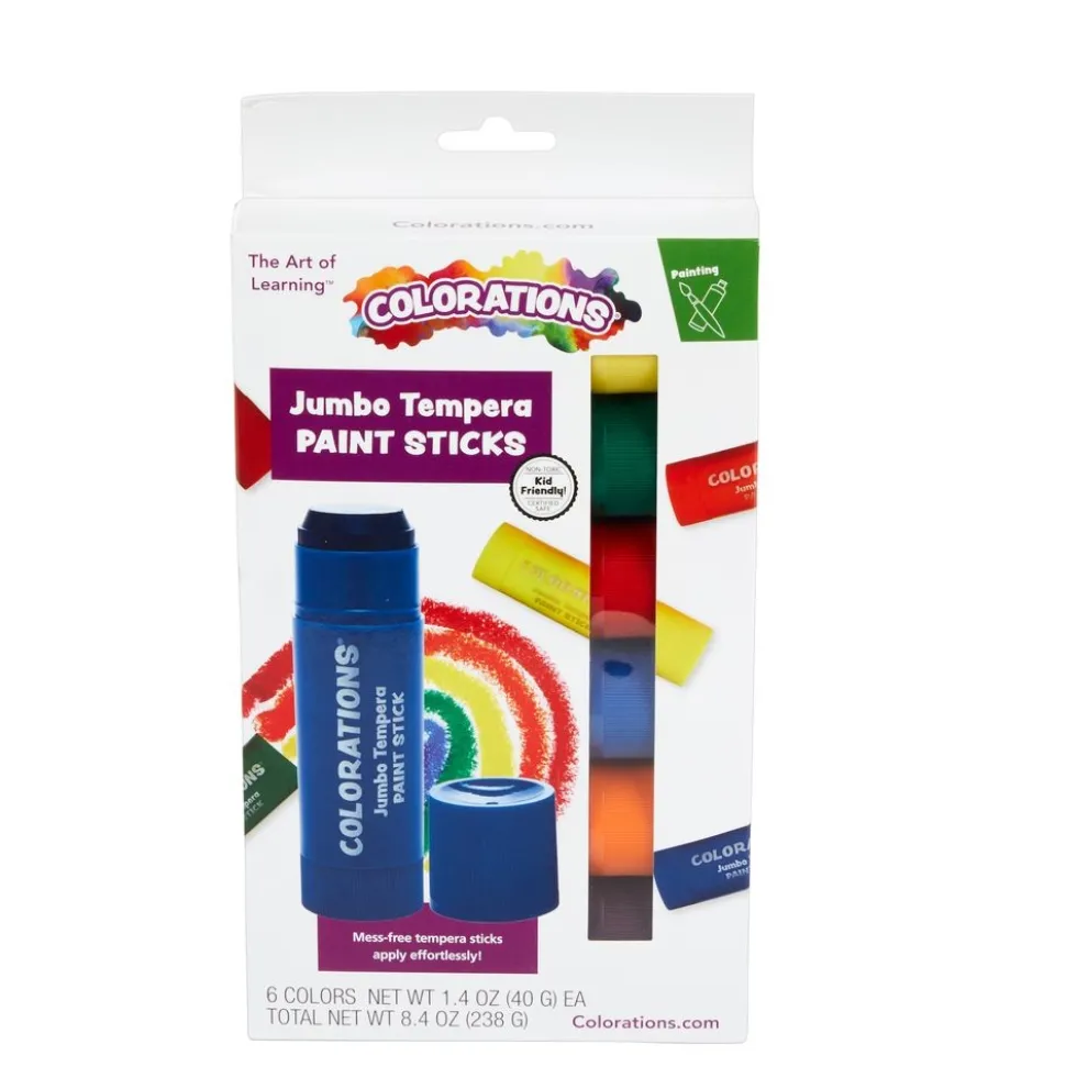 Colorations® Jumbo Tempera Paint Sticks - 6 colors, 12 Sets