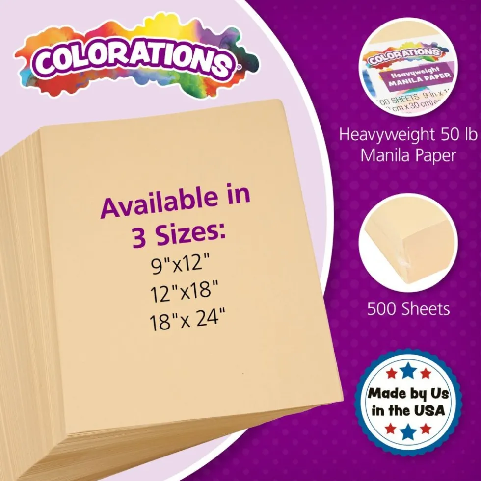 Colorations® Manila Paper, 18" x 24", made from 50lb stock, 500 Sheets