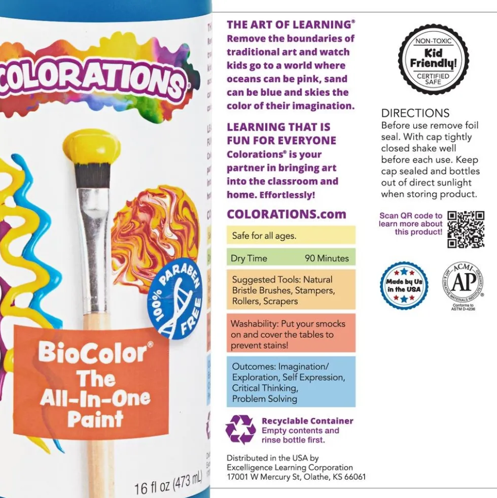 Colorations® Paraben-Free BioColor® Paint- Rainbow Pack, Set of 6, 16oz