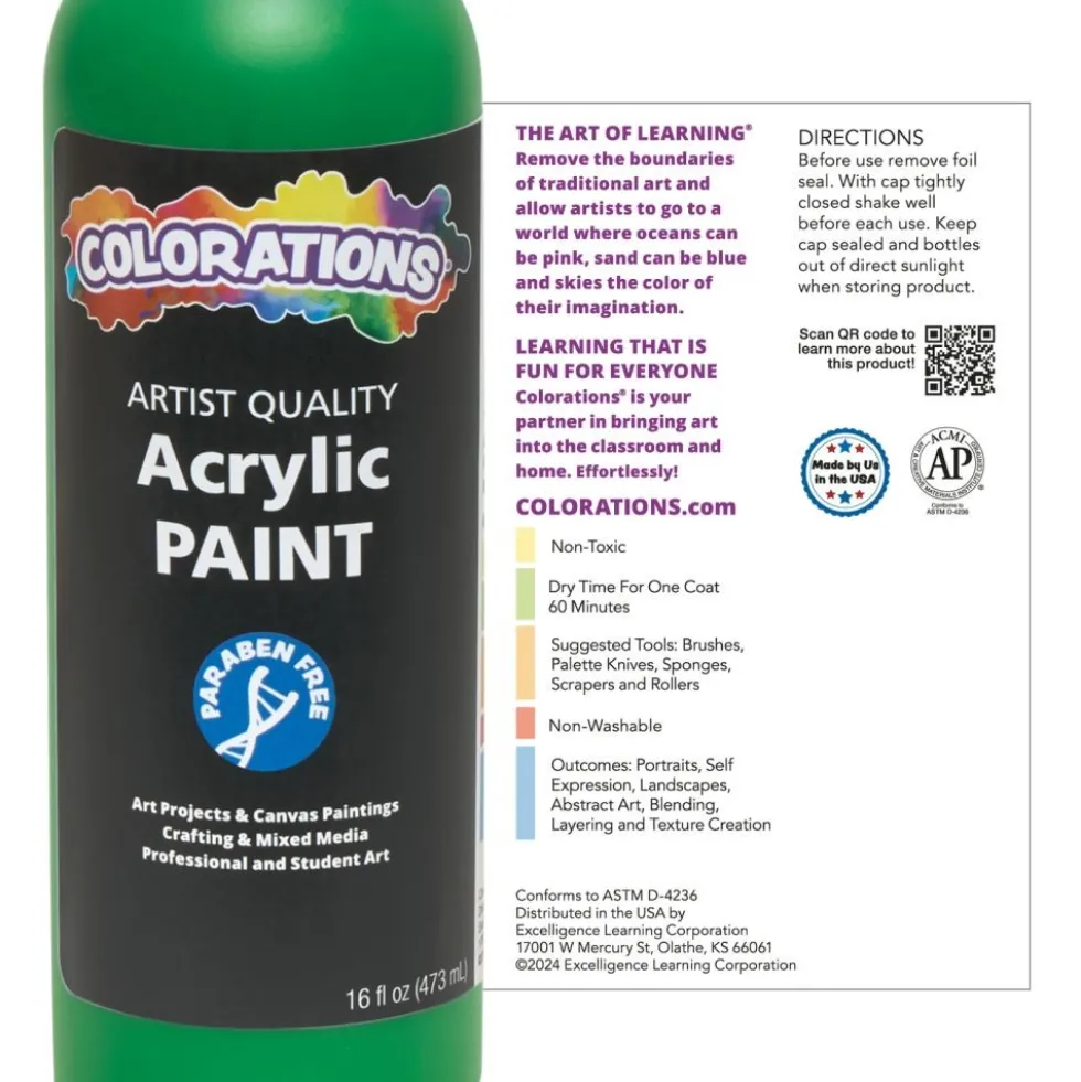 Colorations® Paraben-Free Spectrum Acrylic Paint Set- 18 Colors