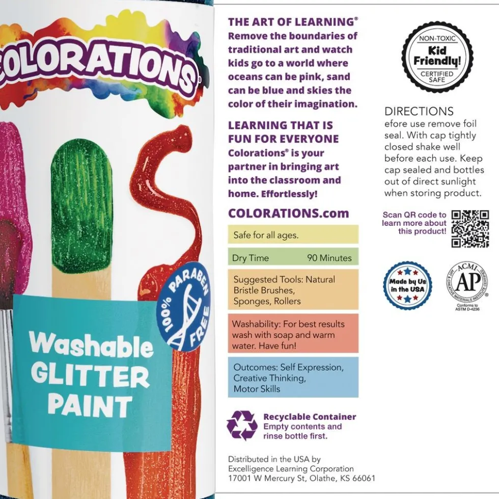 Colorations® Paraben-Free Washable Glitter Paints, 16 oz. - Set of 11