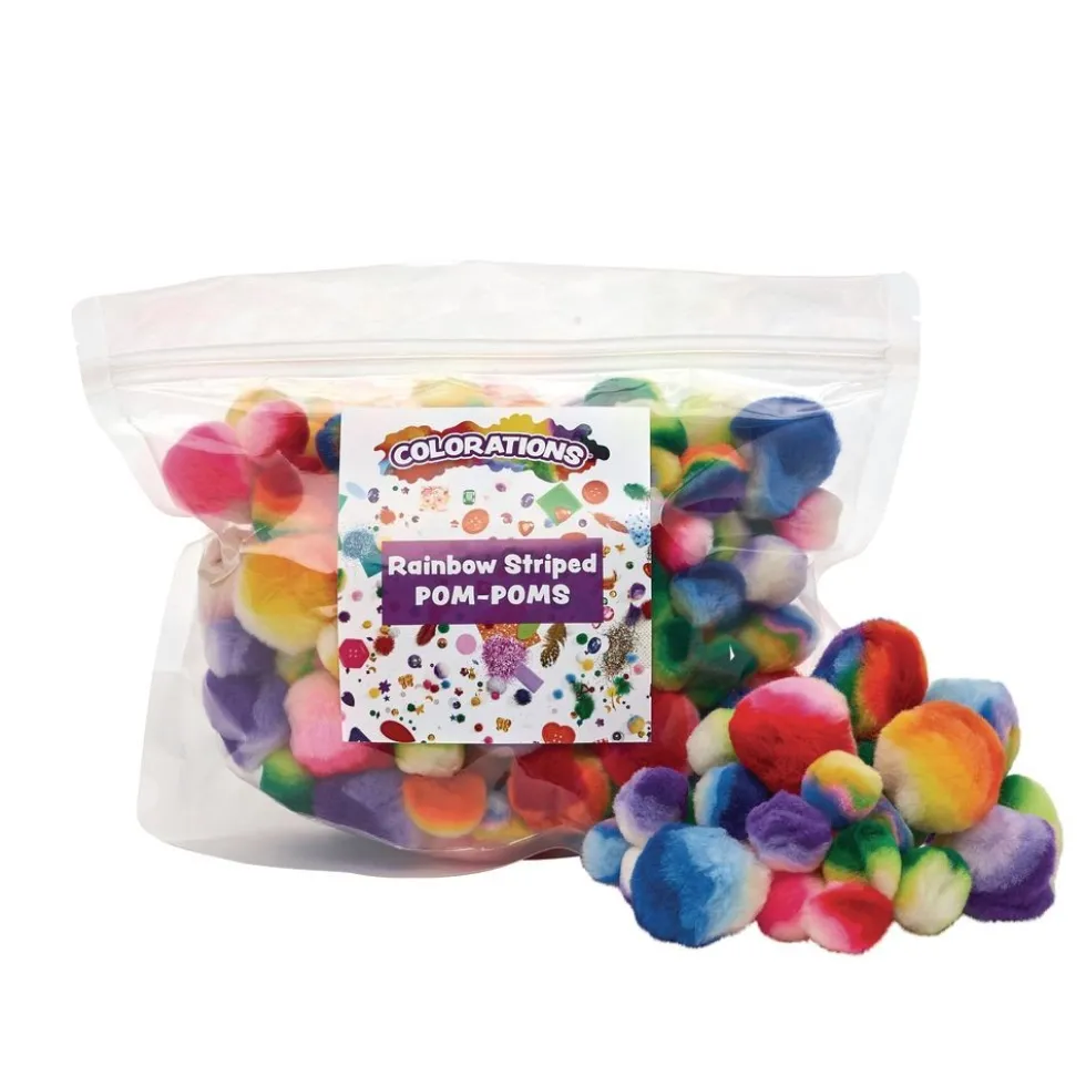 Colorations® Rainbow Striped Pom-Poms - 180 Pieces