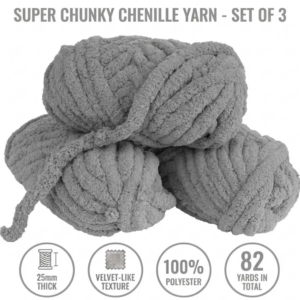 Colorations® Super Chunky Chenille Yarn, Warm Gray - Set of 3