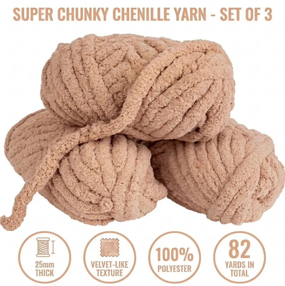 Colorations® Super Chunky Chenille Yarn, Natural Cream - Set of 3