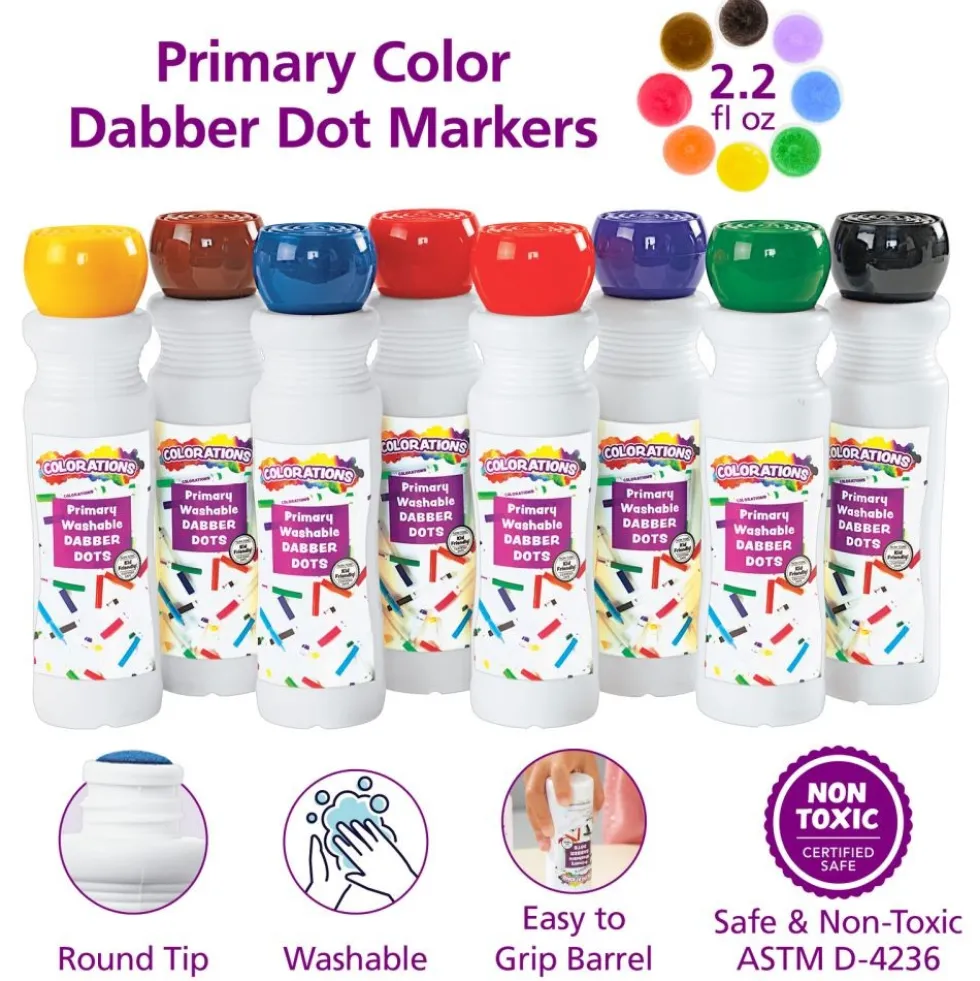 Colorations® Washable Primary Dabber Dots - Set of 8