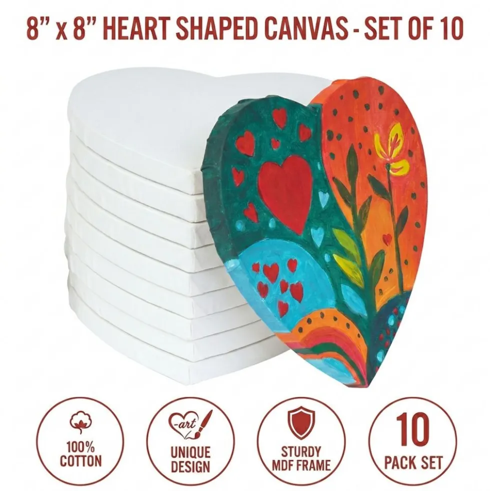 Colorations® 8" x 8" Heart Shaped Canvas - Set of 10