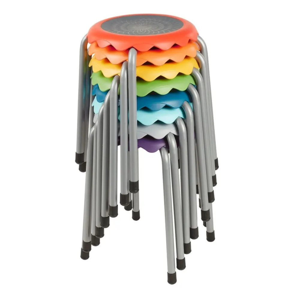 Daisy Stackable Stool Set, Colorful Flexible Seating, 17in Seat Height, 8-Piece