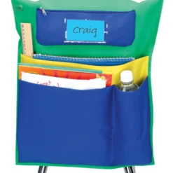 Deluxe Multi-Pocket Chair Pockets with Pencil Case and Water Bottle Holder - 150 Pack - Green/Blue