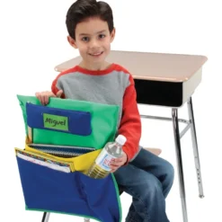 Deluxe Multi-Pocket Chair Pockets with Pencil Case and Water Bottle Holder - 6 Pack - Green/Blue