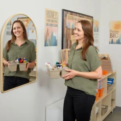 Environments® Arched Wall Hanging Acrylic Mirror with Wood Frame - Natural