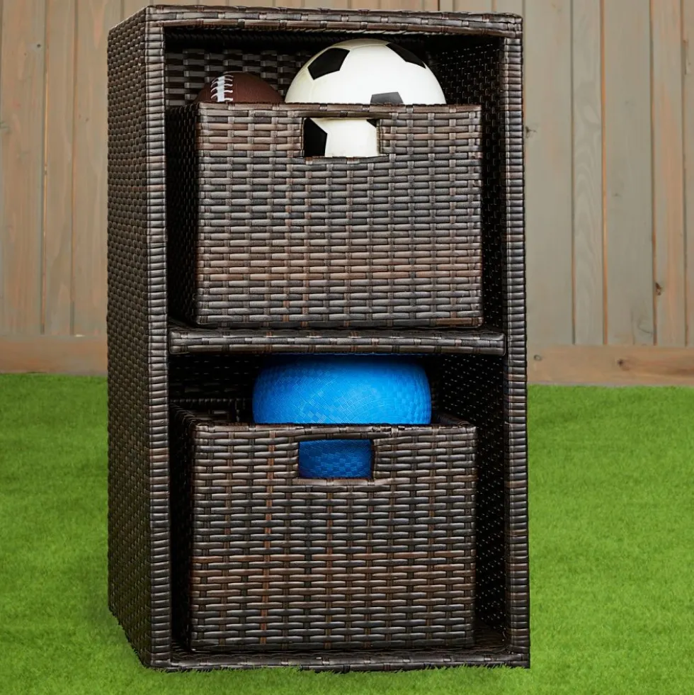 Environments® Indoor/Outdoor Wicker Side Table with Wicker Shelf