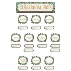 Eucalyptus Classroom Jobs Mini Bulletin Board - 49 Pieces