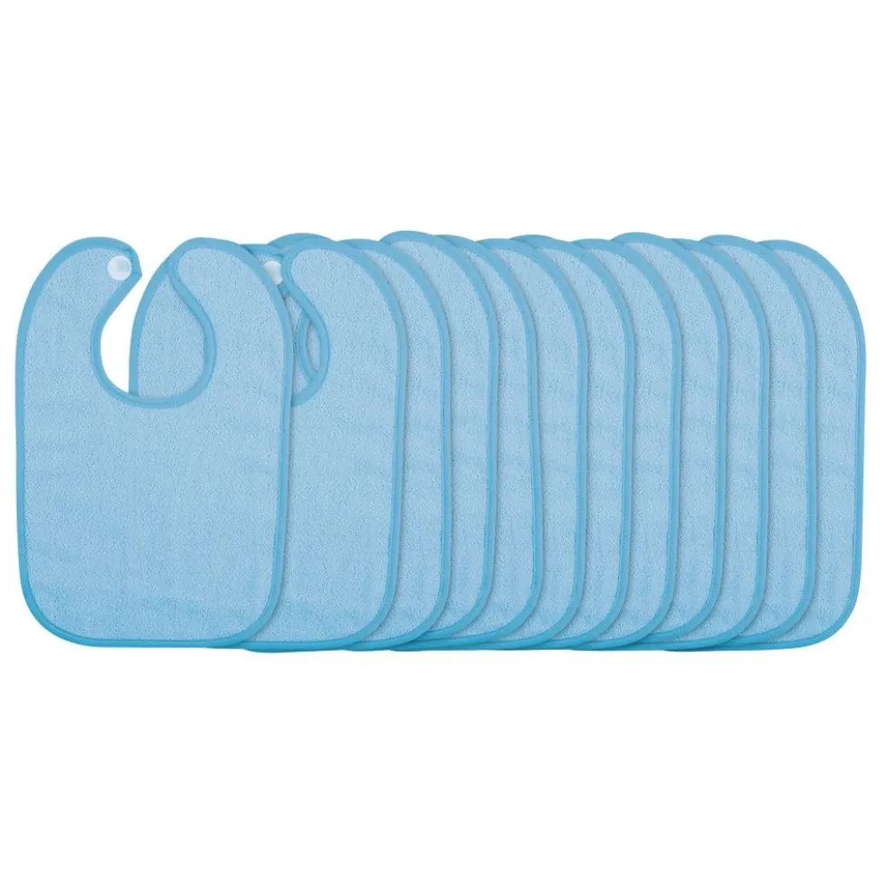 Excellerations® Blue Terry Bibs with Hook & Loop Closure - Set of 12