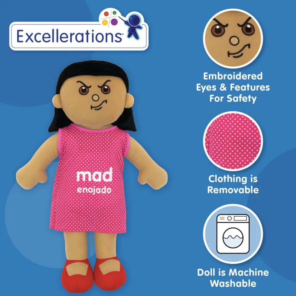 Excellerations® 18" Emotions Dolls Bilingual - Mad, Scared, Sad, Happy - Set of 4