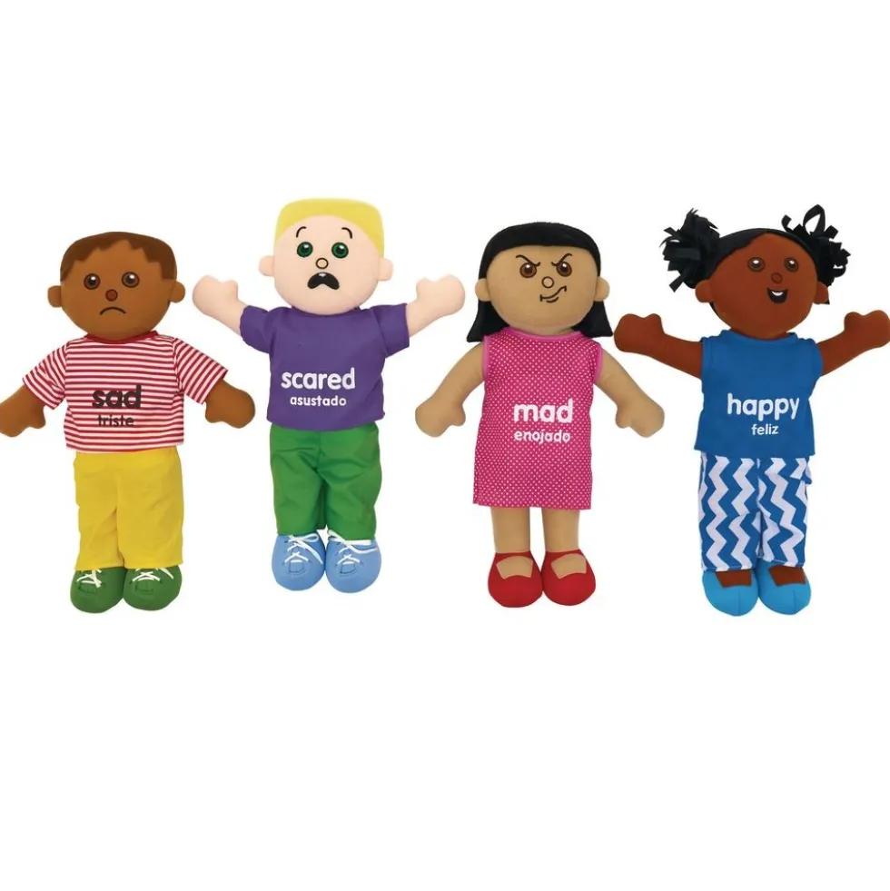 Excellerations® 18" Emotions Dolls Bilingual - Mad, Scared, Sad, Happy - Set of 4