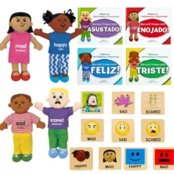 Excellerations® Emotions Spanish Books, Dolls and Blocks Kit 1 - 4 books 4 dolls 16 blocks