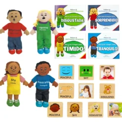 Excellerations® Emotions Spanish Books, Dolls and Blocks Kit 2 - 4 books 4 dolls 16 blocks