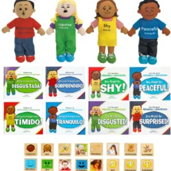 Excellerations® English & Spanish Emotions Books + Dolls + Blocks Kit 2 - 8 books 4 dolls 16 blocks