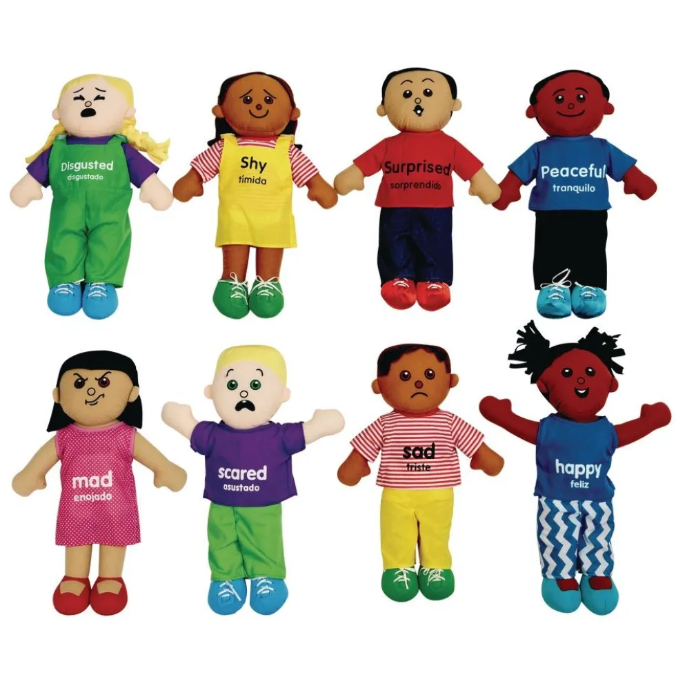 Excellerations® English & Spanish Emotions Books + Dolls Full Set - 16 books 8 dolls
