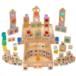 Excellerations® Macaron & Wood Gem Blocks - 85pcs with 2 Trays