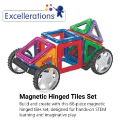 Excellerations® Magnetic Hinged Tiles with Wheeled Platforms STEM Construction Set - 66 Pieces
