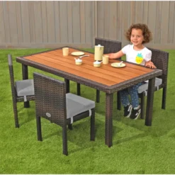 Excellerations® Outdoor Wicker Dining Set, 5-Piece Set with Table and 4 Chairs (Preschool Height)