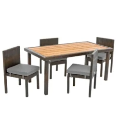 Excellerations® Outdoor Wicker Dining Set, 5-Piece Set with Table and 4 Chairs (Preschool Height)