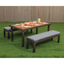 Excellerations® Outdoor Wicker Dining Set, 3-Piece Set with Table and 2 Benches (Preschool Height)