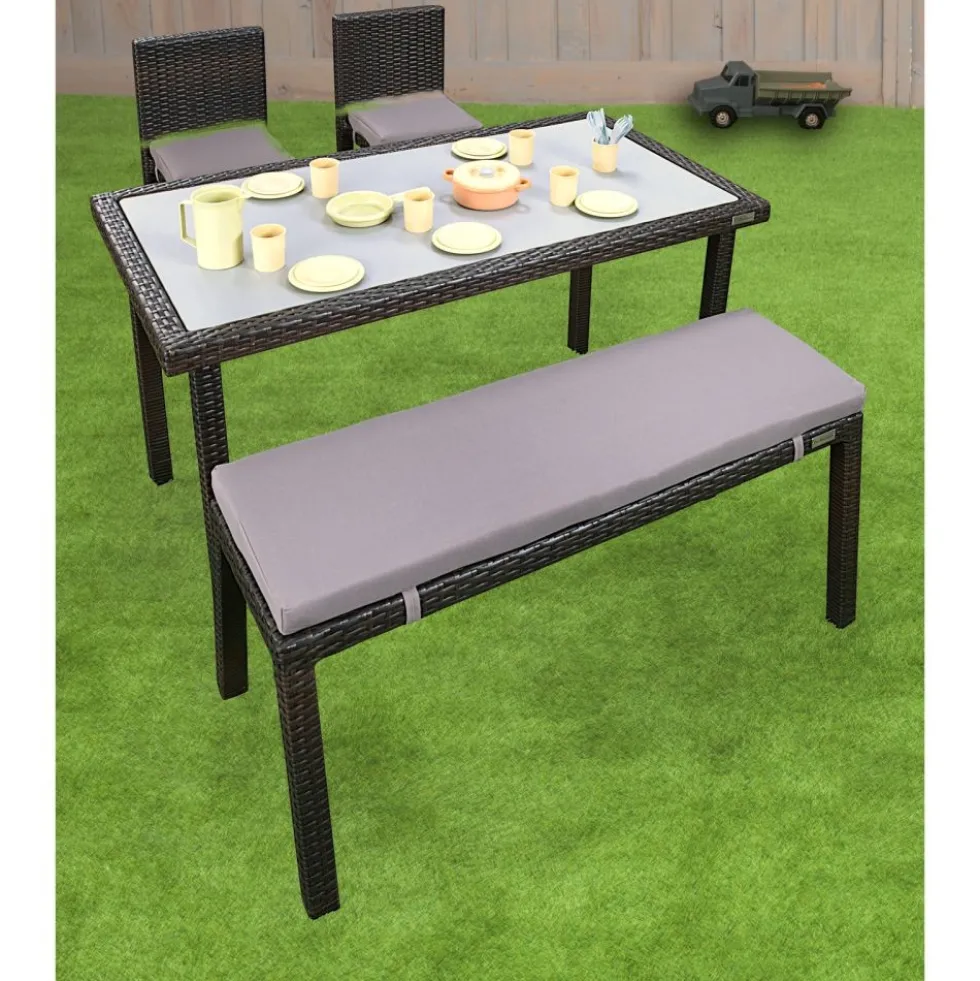 Excellerations® Outdoor Wicker Set - Table, Bench, & 2 Chairs 26" (School Age Height)