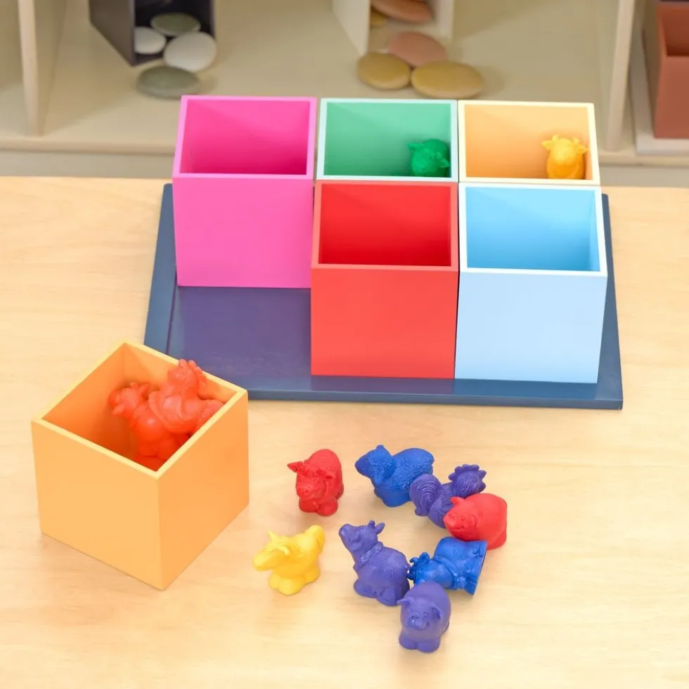 Excellerations® Rainbow Wooden Sorting Boxes & Jumbo Farm Counters Kit