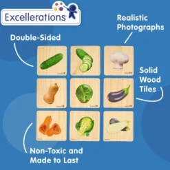 Excellerations® Reversible Wooden Vegetable Tiles - Set of 18