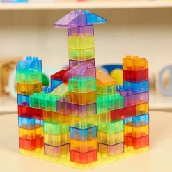 Excellerations® Translucent Building Bricks With Baseplate Lid - 60 pcs